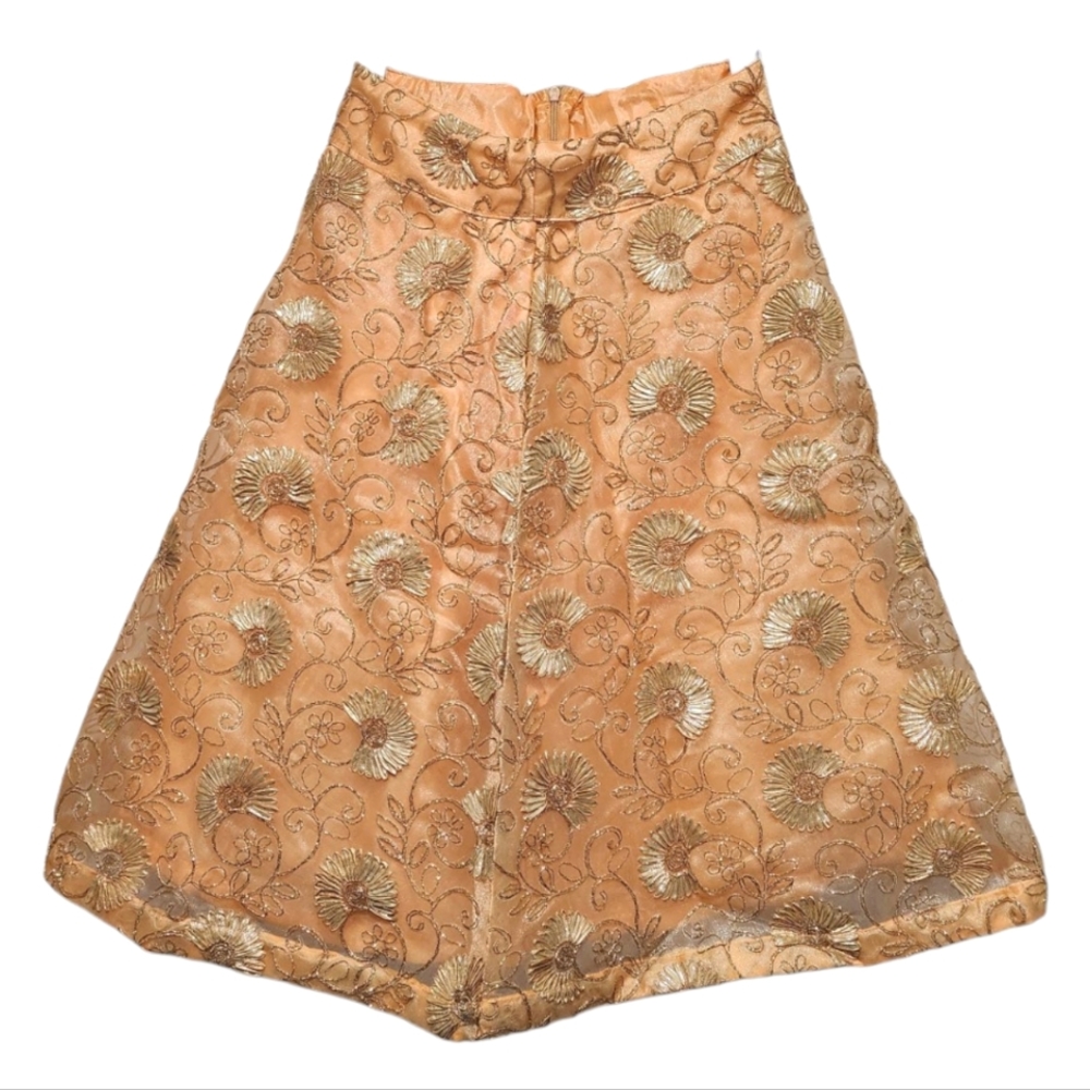 Embroidered Floral Lace Peach Gold African Net Skirt